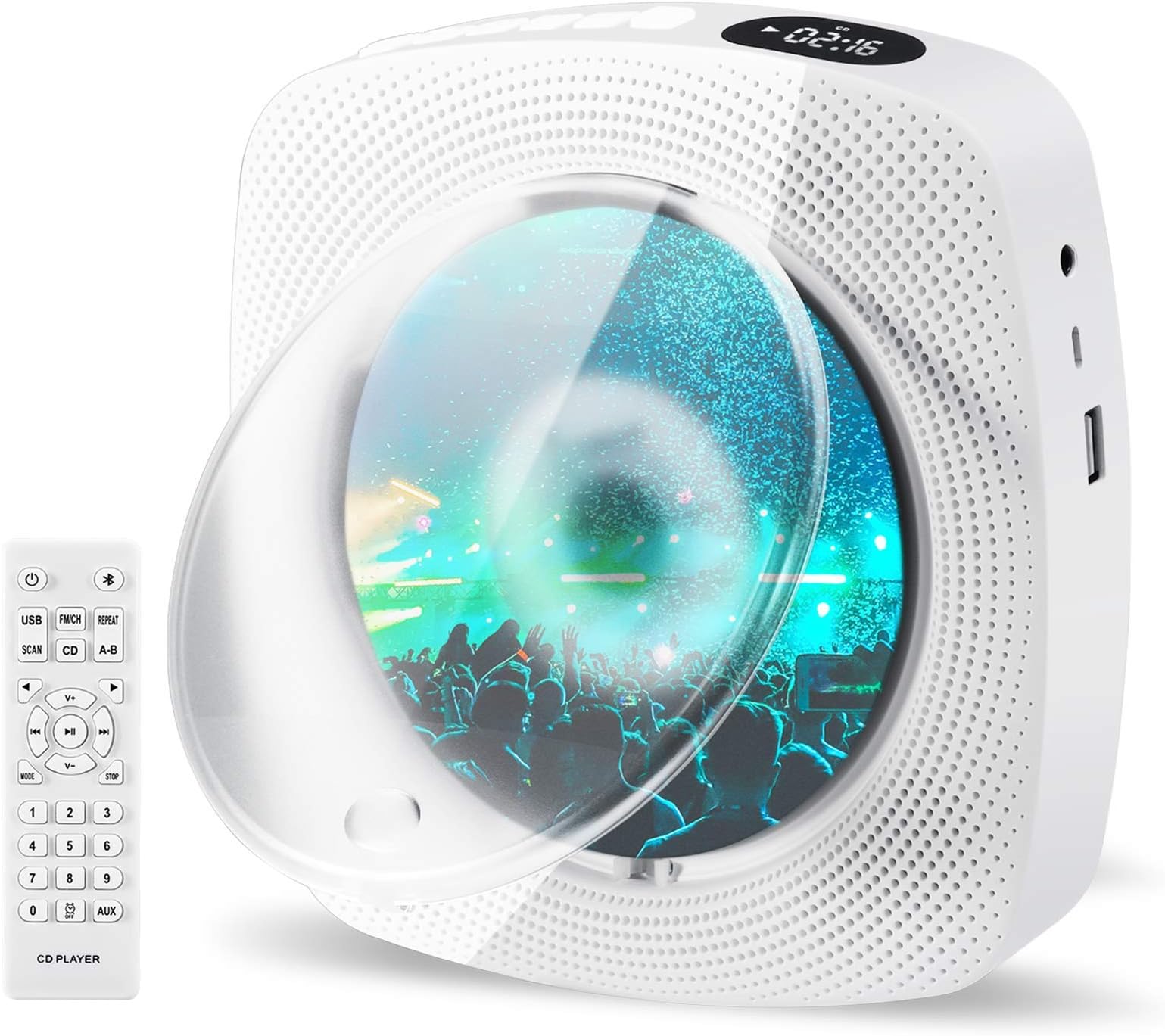 Portable CD Player with Bluetooth, FM Radio, Wall Mountable CD Music Player with Dust Cover/Remote Control, MP3 Player, TF/USB/AUX Port Supported for Kids & Adults | Home Decor, Timer Shutdown