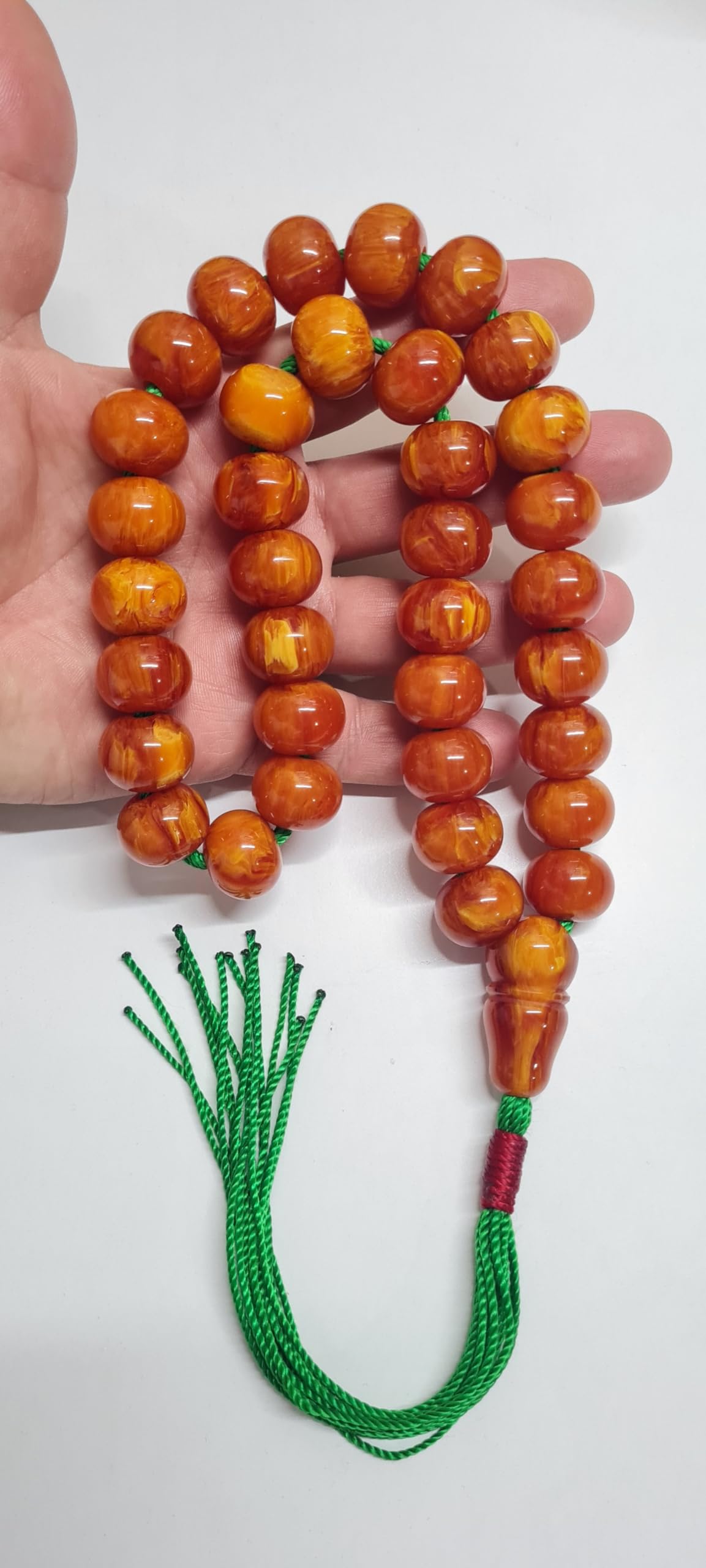 Wyjątkowy różaniec modlitewny (tespih) (50 cm, 164 g), ręcznie wykonany techniką suchego filmowania; kolekcja mistrzowskiej faktury składająca się z koralików 20 x 16 mm