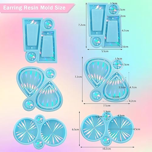 Miniatura 3 de 3 pares de moldes de resina para aretes, molde holográfico de forma redonda, moldes de resina epoxi, moldes de silicona para manualidades, llavero,
