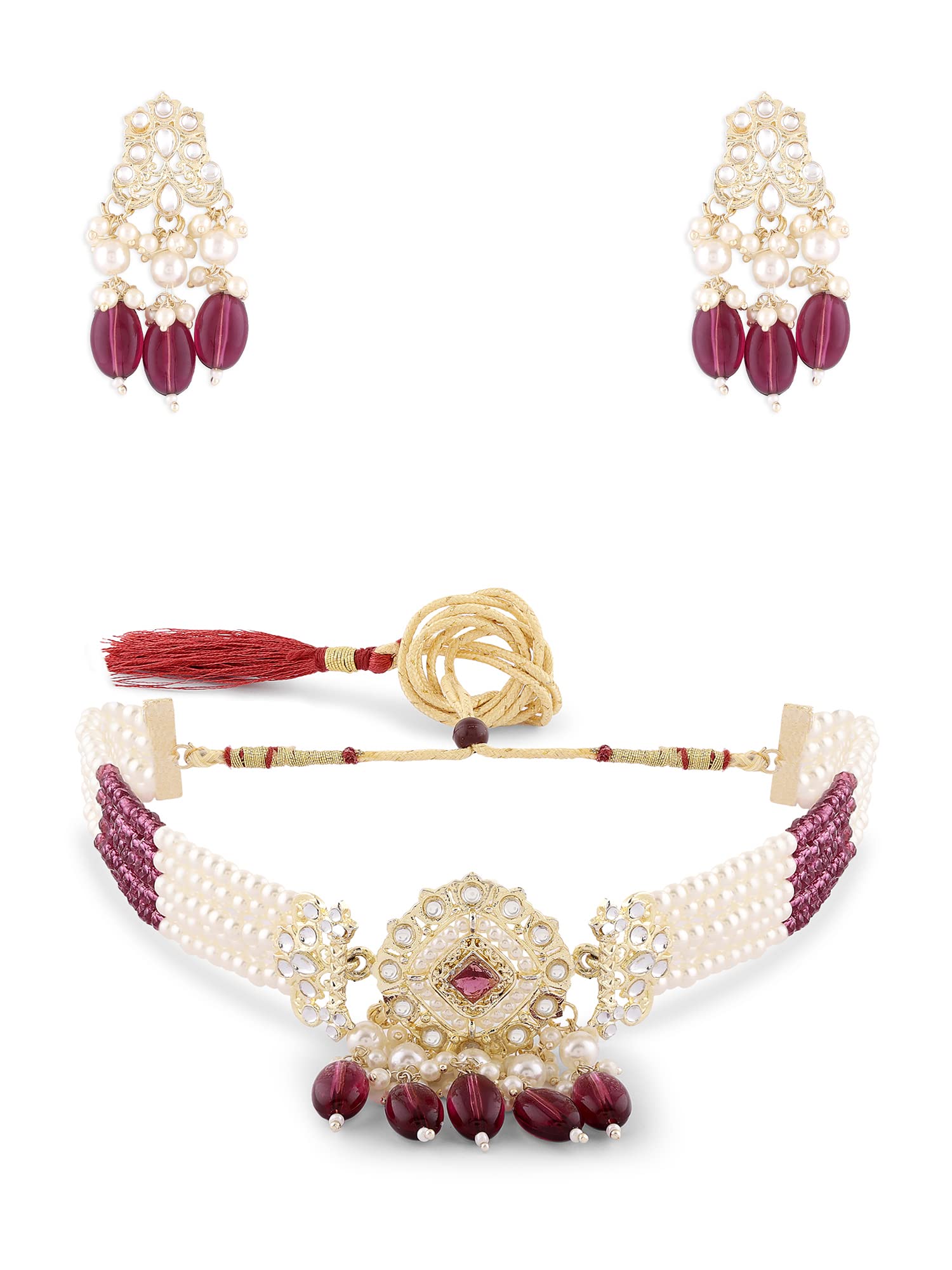 ZAVERI PEARLS Purple Crystal & Pearls Embellished Multistrand Kundan Choker Necklace & Earring Set For Women-ZPFK15641 (B0BTVSSK8J) Amazon Price History, Amazon Price Tracker