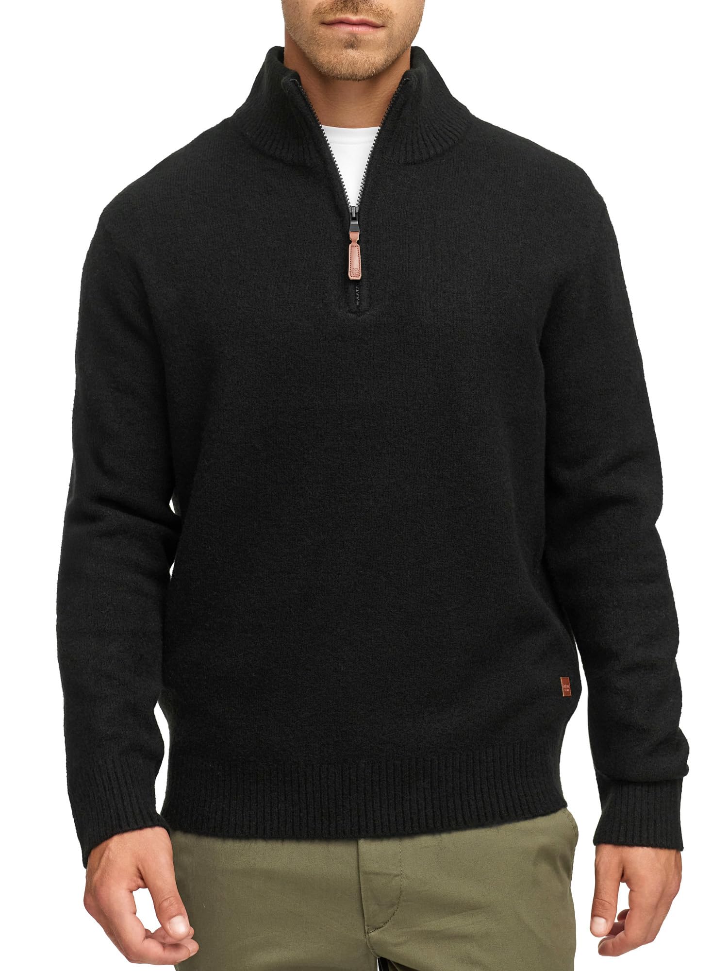 Indicode Jersey de punto fino INTrax de media cremallera para hombre con cuello alto y cremallera | Jersey de punto para hombre