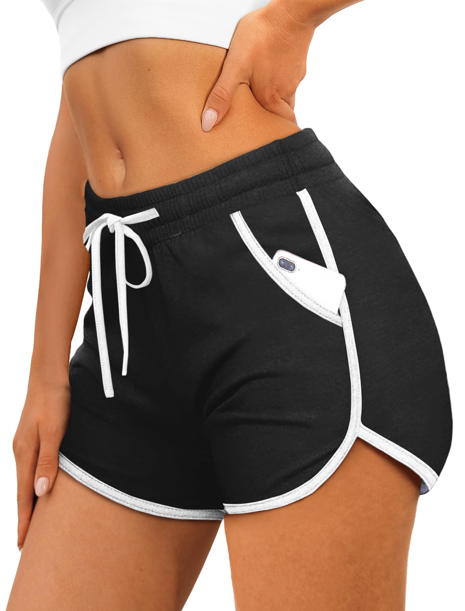 Aloodor Womens Athletic Shorts Running Dolphin Shorts with Pockets and Drawstring