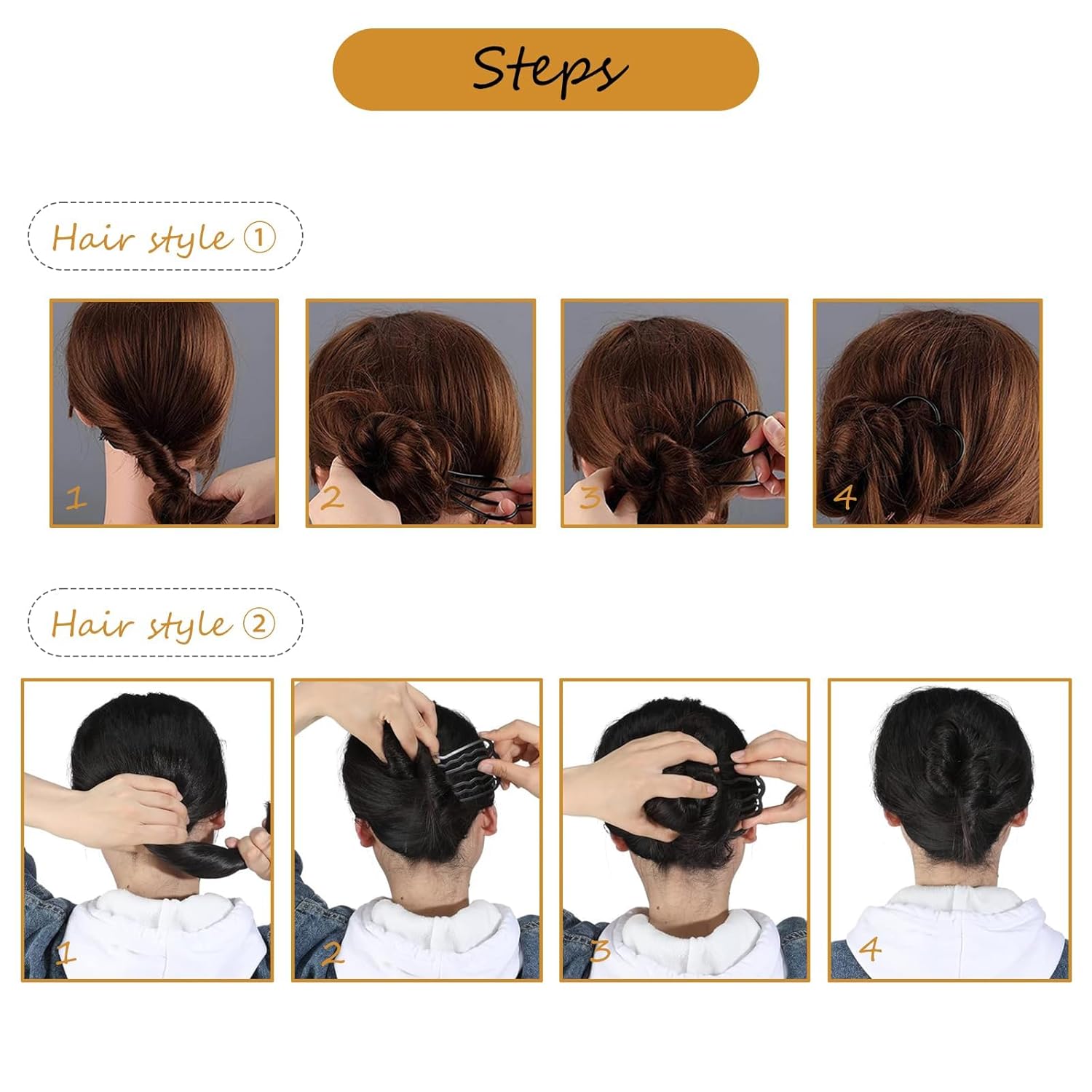 12 Pieces Hair Side Combs Metal Hair Fork Clip French Twist Comb Updo Hair Stick, U-Shape Teeth Styling Tools Messy Bun Maker Vintage Hairstyle Hair Pins Hair Accessories for Women and Girls - Image 2