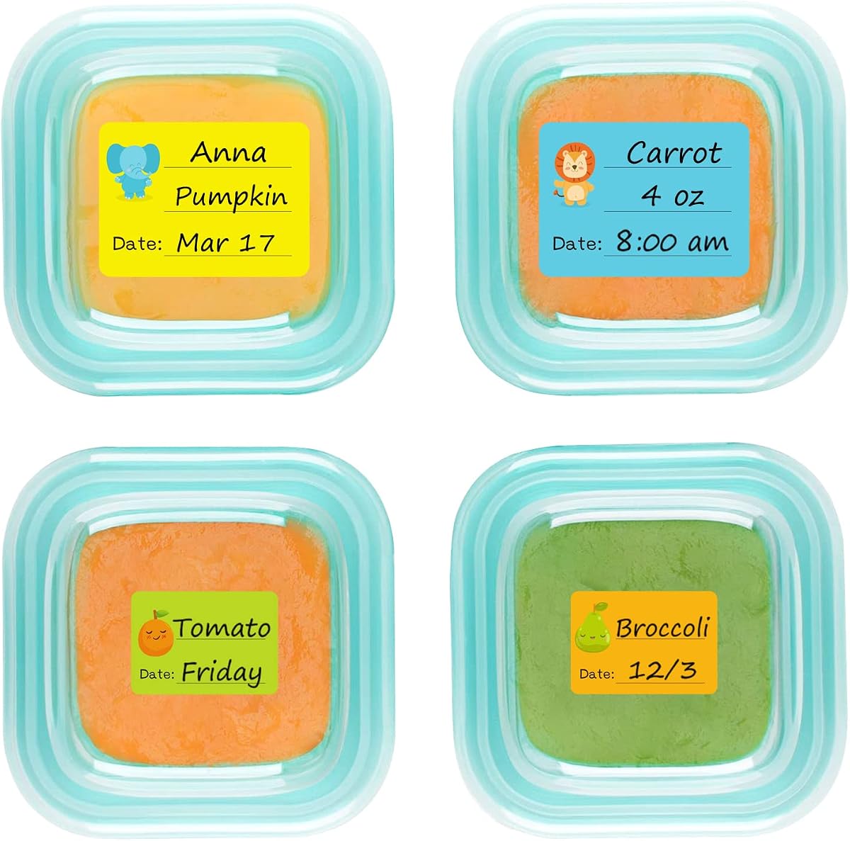 Baby Food Labels, Removable Write-On Daycare Date Labels for OXO Tot Baby Food Storage Containers, Trays, Jars, Freezer & Dishwasher Friendly, for Infants & Babies
