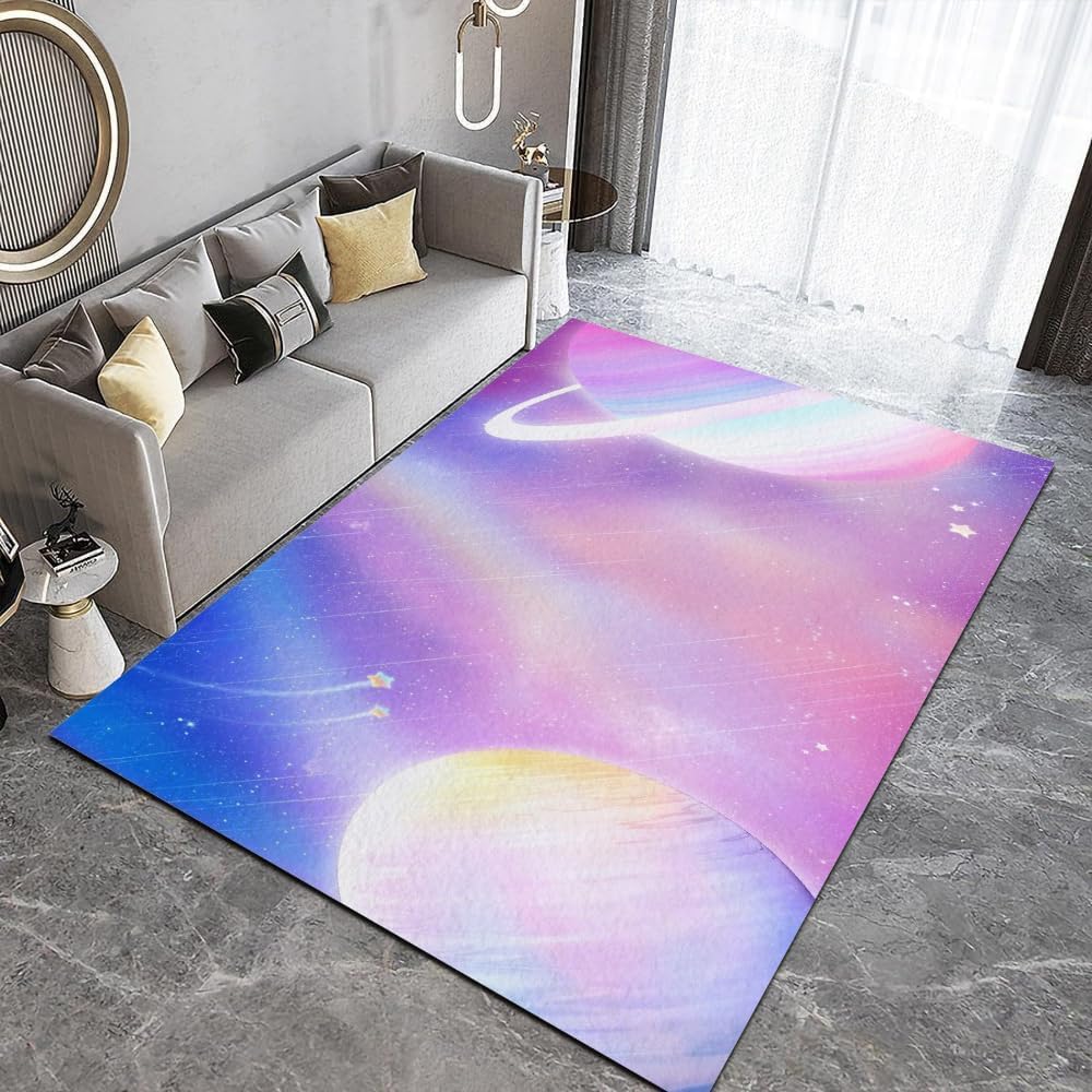 Tapis lavable paysage spatial résistant aux taches pour décoration chambre enfant