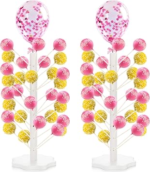 AVLA 2 Pack Wood Cake Pop Stand, 49 Hole Wooden Lollipop Tree Stand, Candy Table Display Decorative Dessert Stand for Party, Wedding, Birthday, Anniversaries, Sturdy and Easy to Assemble