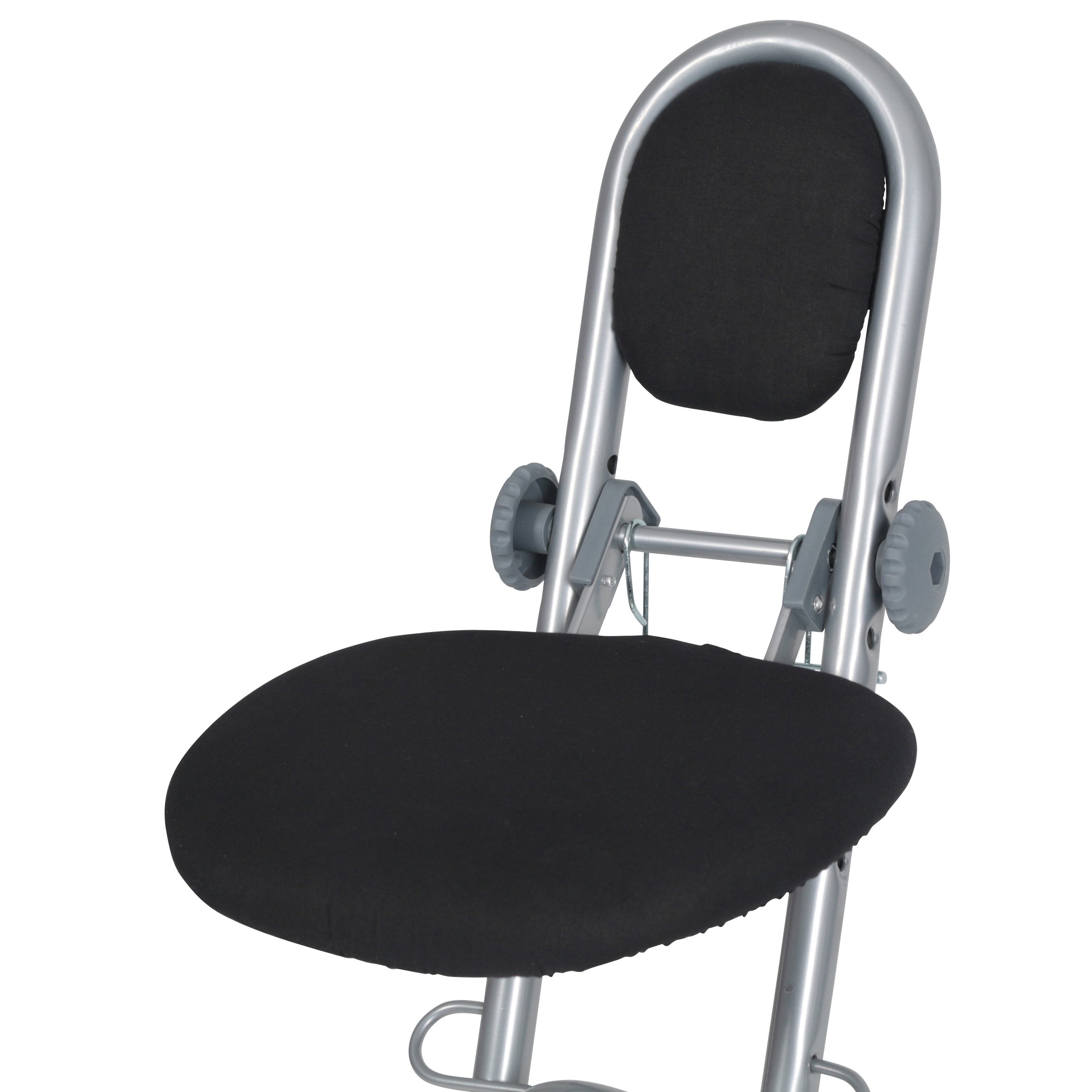 Ribelli® Chaise Assise – Debout, réglable en Hauteur, avec Un Siège de Support idéal pour Le Repassage, la Cuisine, l'Artisanat et Le Travail ; de Couleur Argent/Noir, dim. 47 x 48 x 90 cm