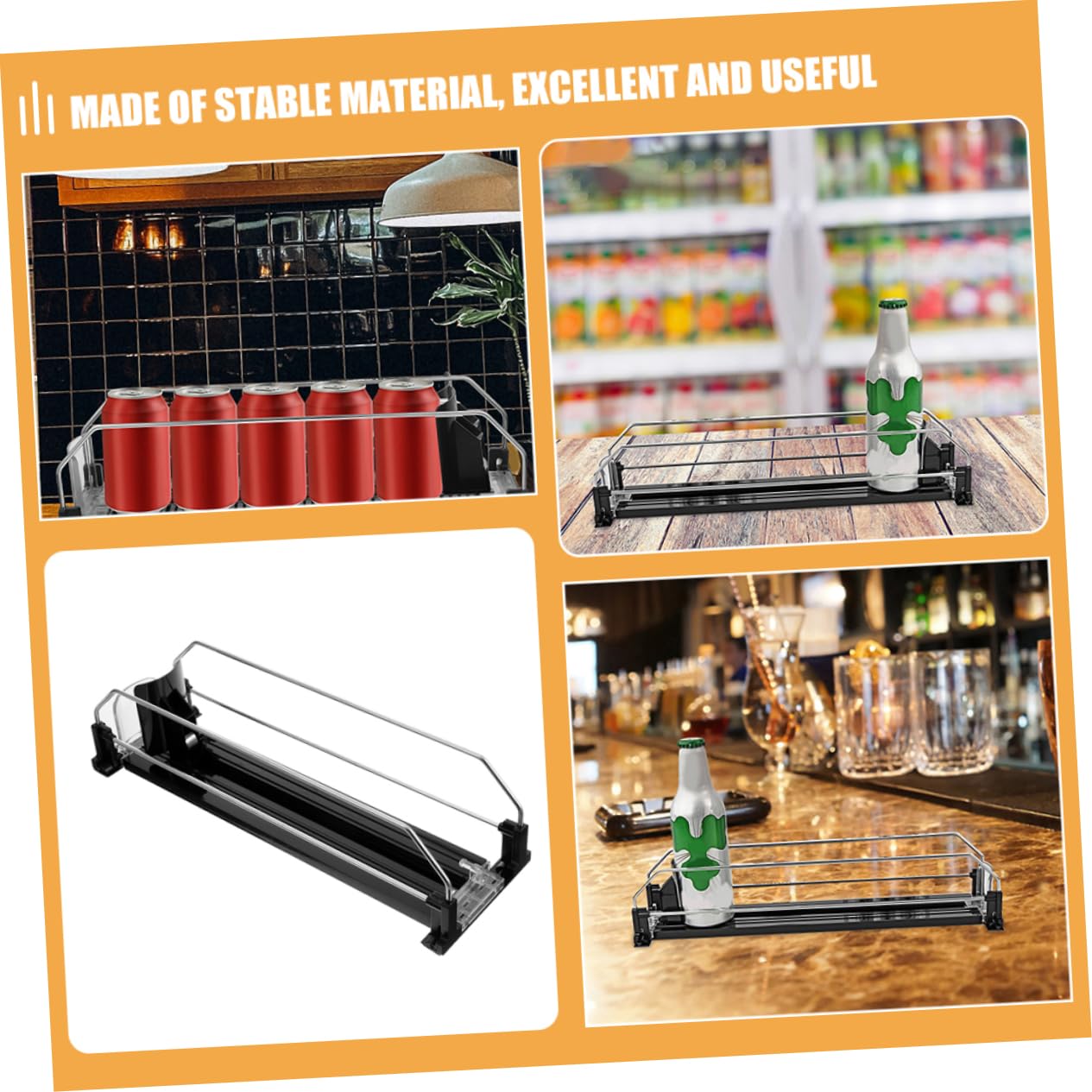 Automatic Pusher Refrigerator Drinks Organizer Dispenser, Black
