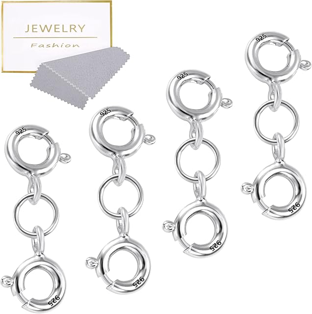 925 Sterling Silver Double Clasps, ALEXCRAFT 4Pcs Sterling Silver Spring Double Clasps Connector Necklaces Bracelet Extension Clasp for Jewellry Crafts Making