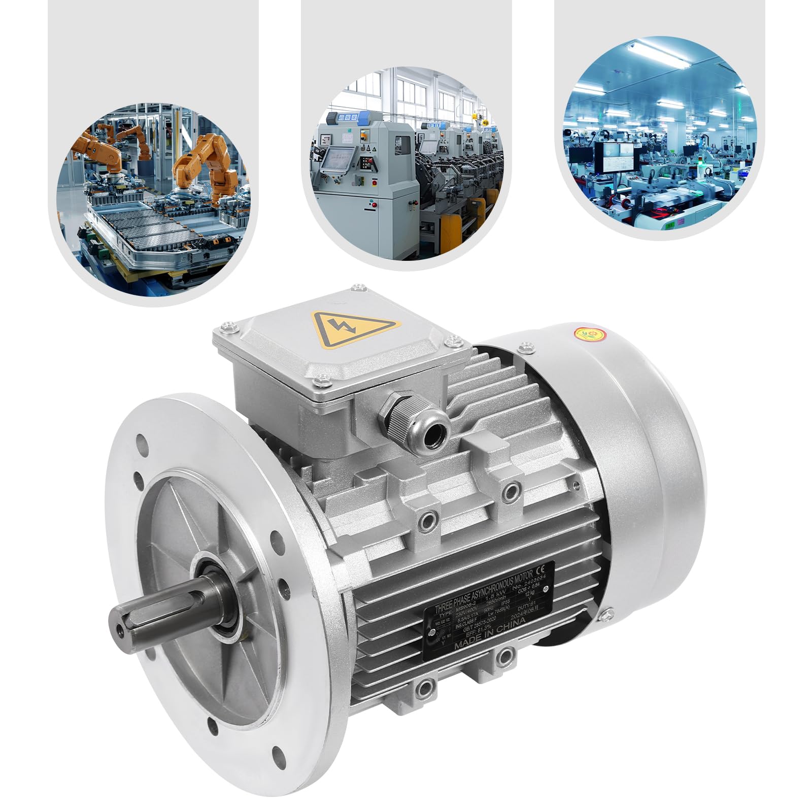 Moteur électrique triphasé asynchrone 1,5 kW 2850 tr/min pour machines et applications industrielles (argent, 24 mm)