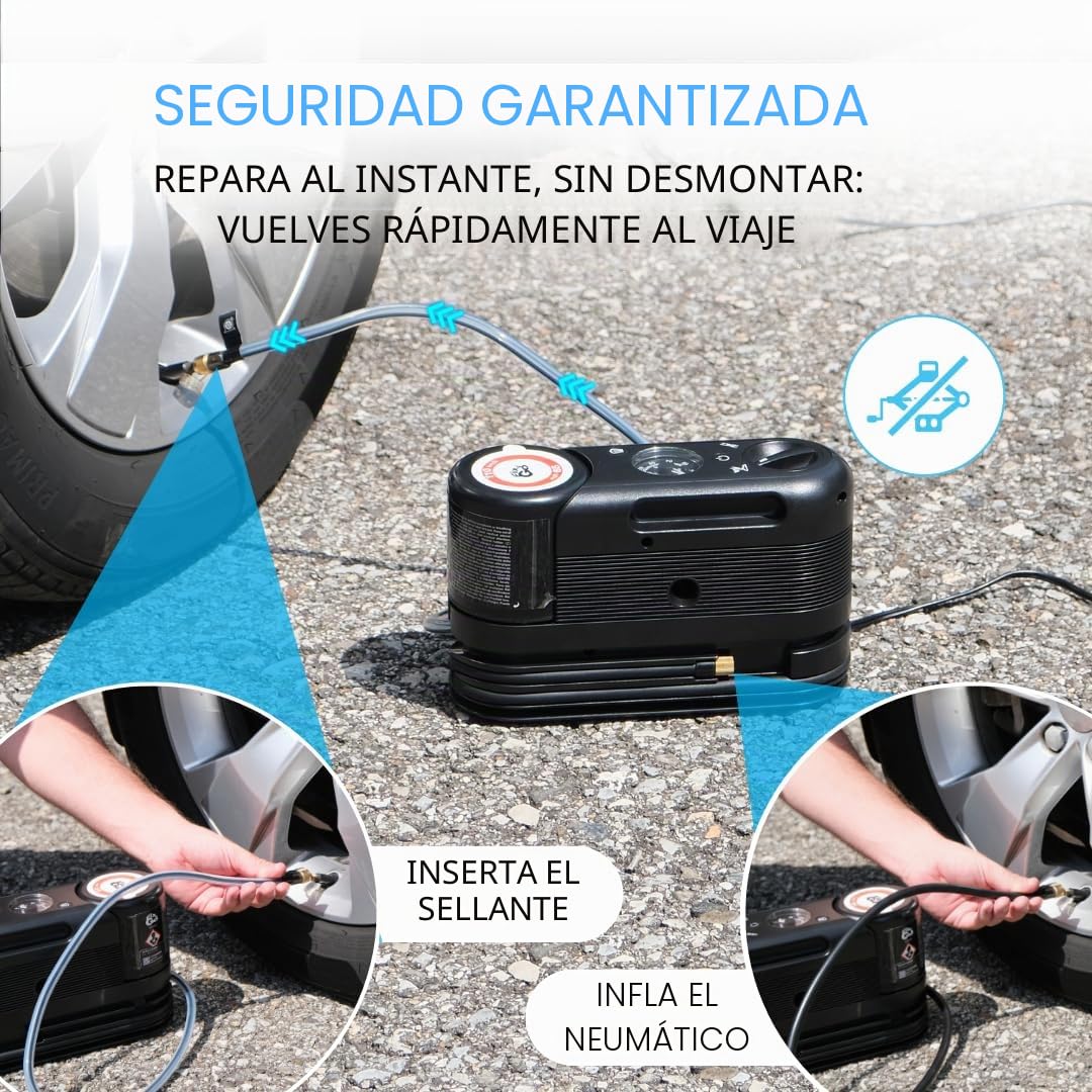 Fix&Go Sensor - Kit de reparación de neumáticos de coche con compresor de aire portátil de 12 V - Sistema de control electrónico de sellante - Compatible con TPMS - para coches, SUV y vehículos