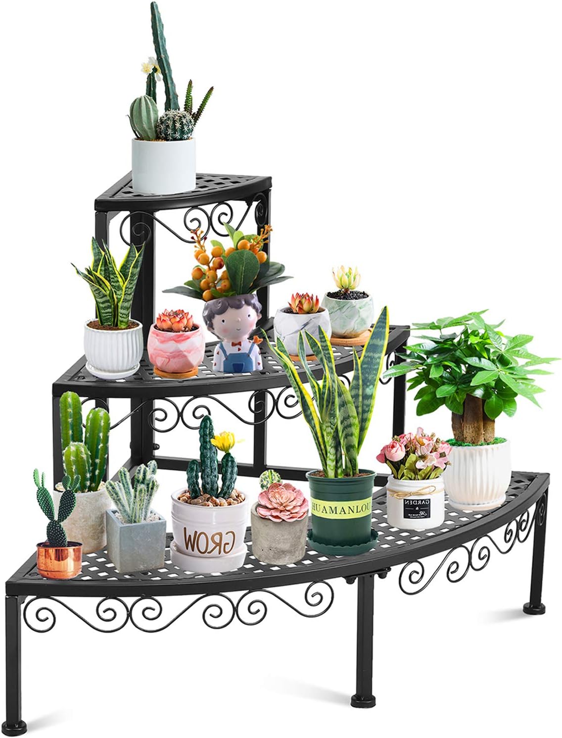 S AFSTAR Metal Plant Stand, 3-Tier Corner Plant Ladder Shelf for Indoor Outdoor, Freestanding Flower Pot Holder for Balcony Garden Office