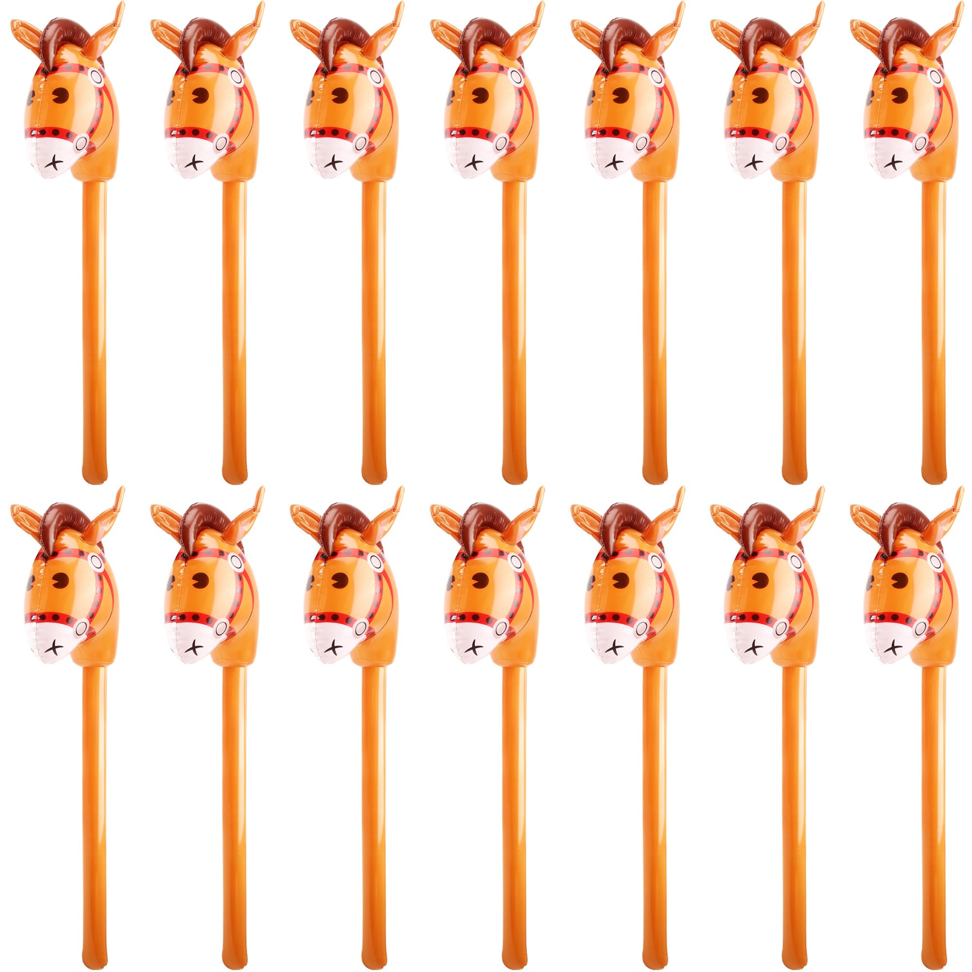 Haconba 14 Pack 40 Inch Inflatable Stick Horse Blow up Cowboy Cowgirl Pony Horse head Stick Balloon for Birthday Christmas Baby Shower Cowboy Theme Party Favors (Color Set 2)
