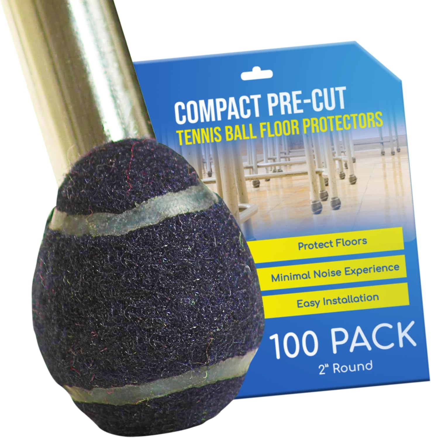 Precut Tennis Balls for Walkers & Chairs – Heavy-Duty Glide Pads for Tables & Desks – Floor Protector Accessory for Mobility Aids – Scratch-Resistant – 2 Inch Navy, 100 Count