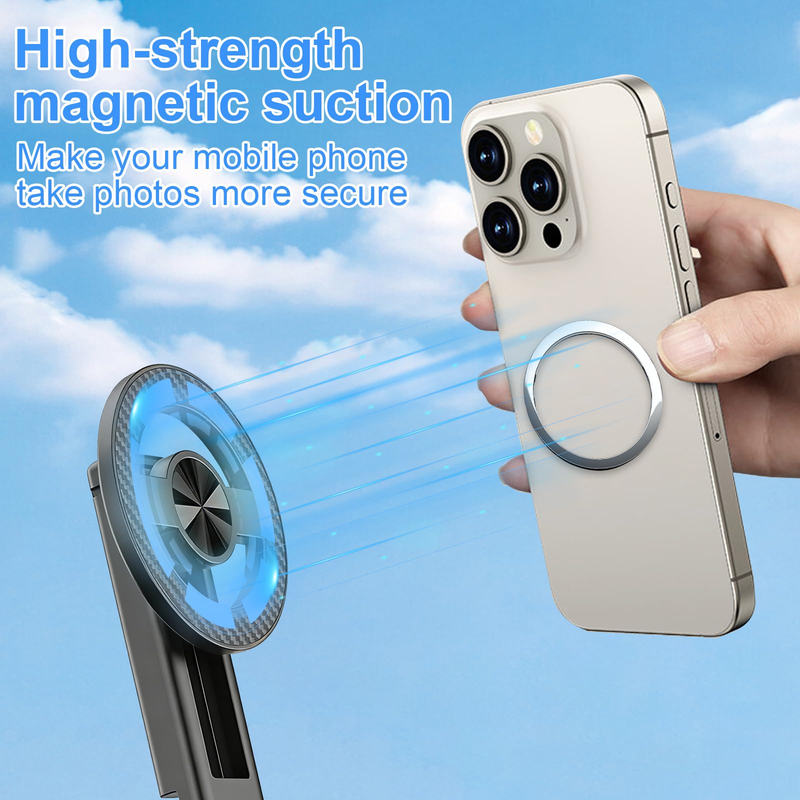 Treppiede Magnetico 4 in 1 Mini Supporto Portatile Tascabile per Telefono con Rotazione 360° Maniglia Pieghevole Treppiedi per Cellulare Magnetico per Vlog Foto Video iPhone/Android