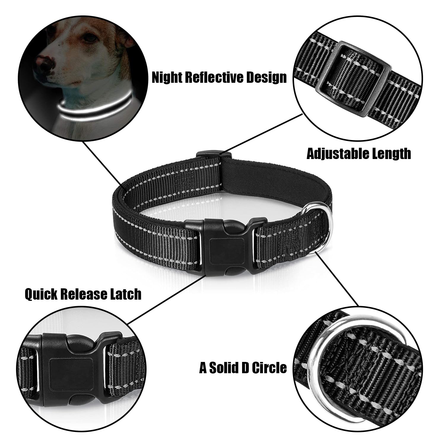 Reflective Nylon Dog Collar with Safety Buckle, Dog Collar, Adjustable Dog Collar, Soft Dog Collar - Image 3