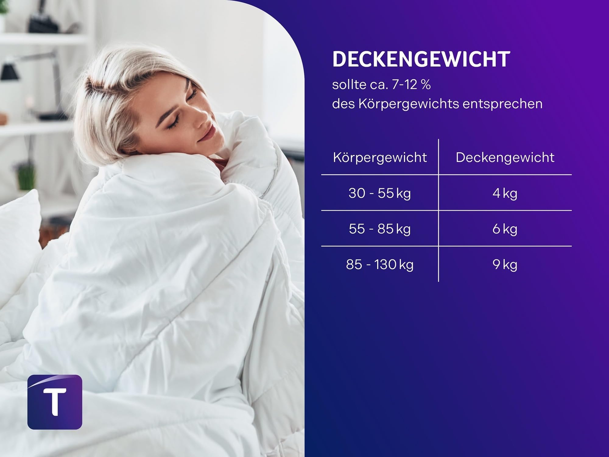 Traumnacht Entspannungsdecke 135 x 200 cm, 4 kg Gewichtsdecke zur Beruhigung und zum Abbau von Stress, empfohlen für Erwachsene, Öko-Tex zertifiziert, produziert nach deutschem Qualitätsstandard