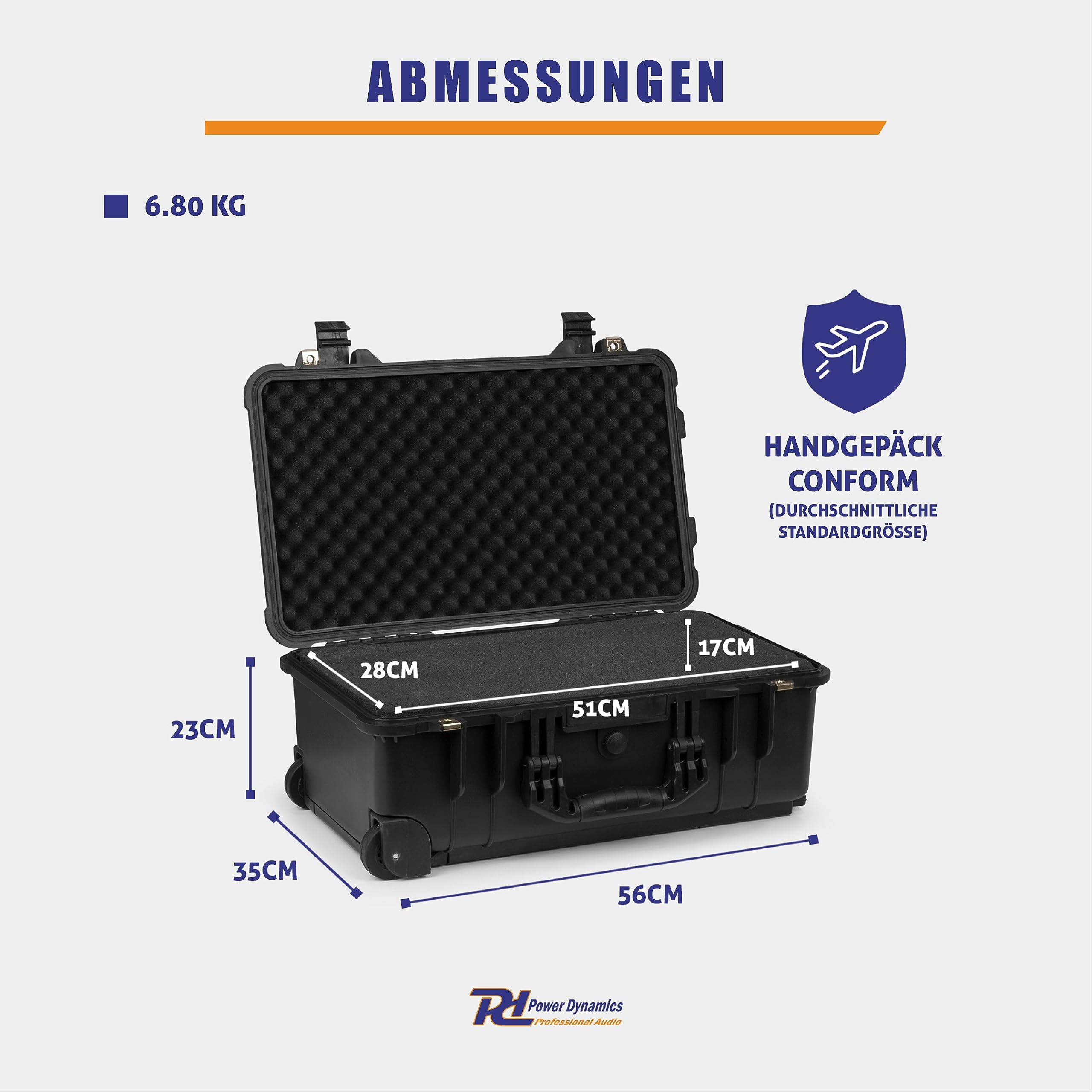 Power Dynamics GIGCase30T Universal Outdoor Hartschalenkoffer, Trolley, Wasserdicht, Kamera Koffer für Handgepäck, Waffenkoffer, Foto Koffer, Pistolenkoffer, Transportkoffer mit Rollen