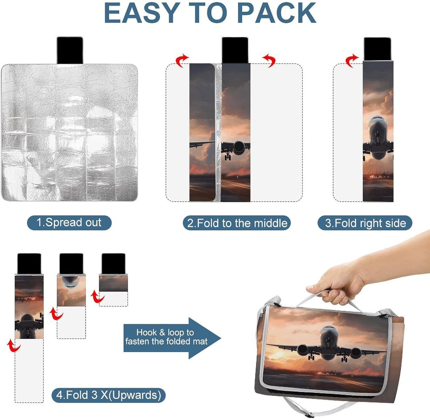 Airplane Art Waterproof Picnic Blanket 58.3''x58.3'',Portable and Foldable Picnic Mat with Handle,Outdoor Blankets for Lawn Park Beach Travel