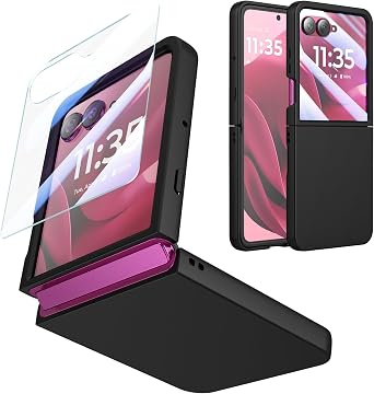 Foluu Slim Fit Case for Motorola Razr Ultra 2025/Razr 60 Ultra, with Front Built-in Screen Protector, Ultra Thin Matte PC with Non-Slip Grip Protective Cover for Motorola Razr Ultra 2025 Black