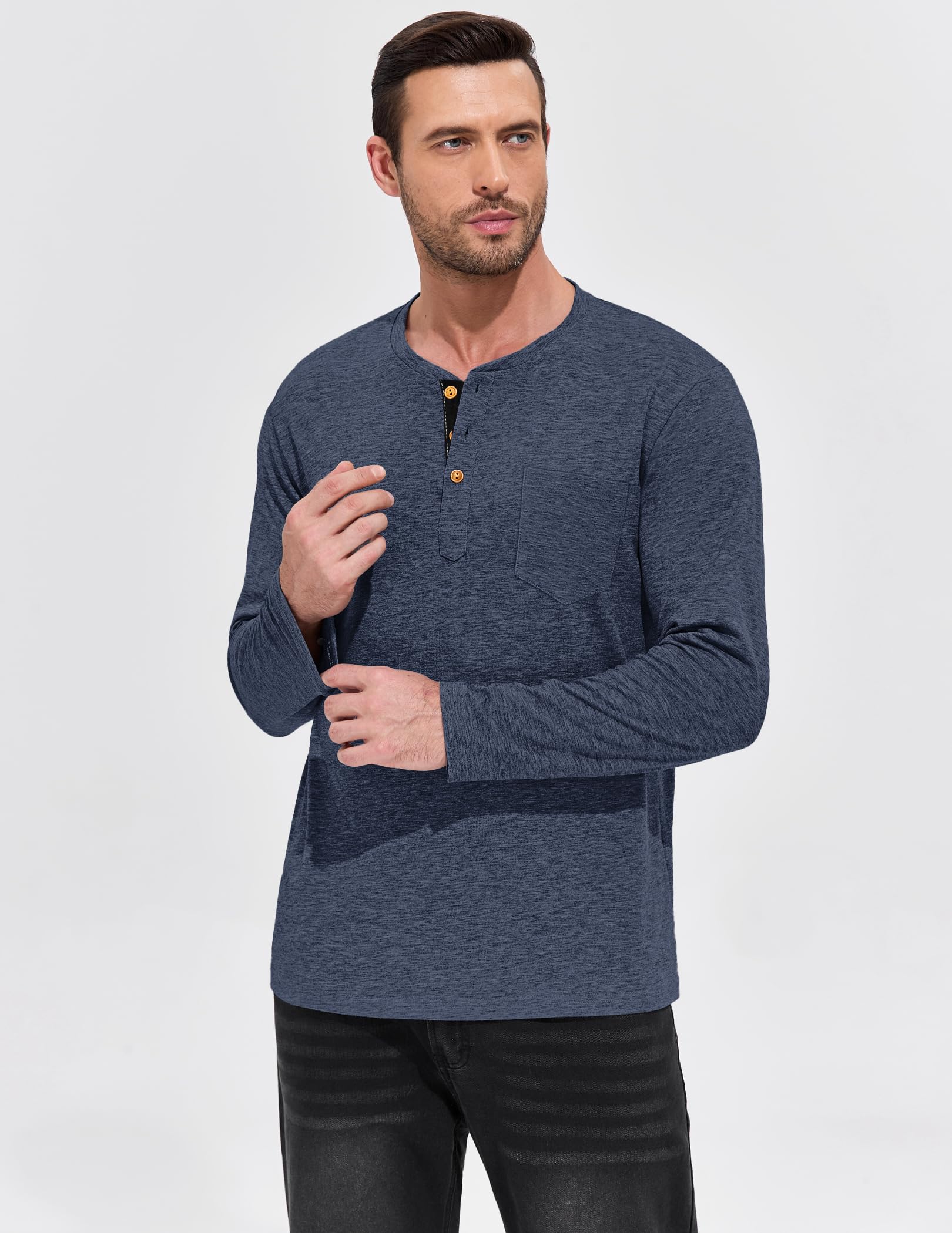 TARAINYA Henley Langarmshirt Herren Baumwolle T-Shirt M-4XL