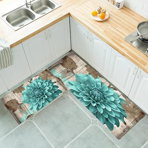 Miniatura 2 de Tapete de cocina con diseño floral de mármol abstracto antifatiga, tapete de cocina cómodo, antideslizante, alfombra de cocina para fregadero y