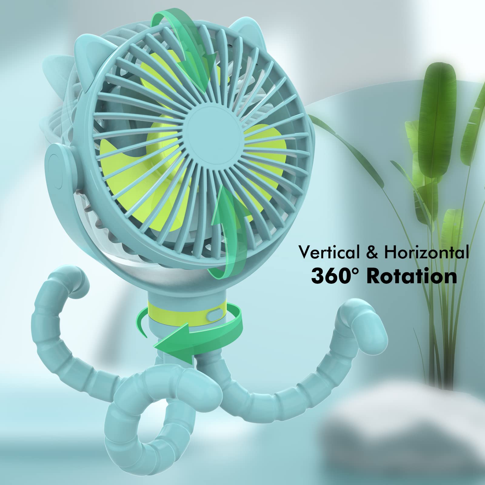 Ventilatore Portatile A Clip 360° | Ultra Silenzioso Con Treppiede Flessibile | Per Passeggino, Auto, Ufficio
