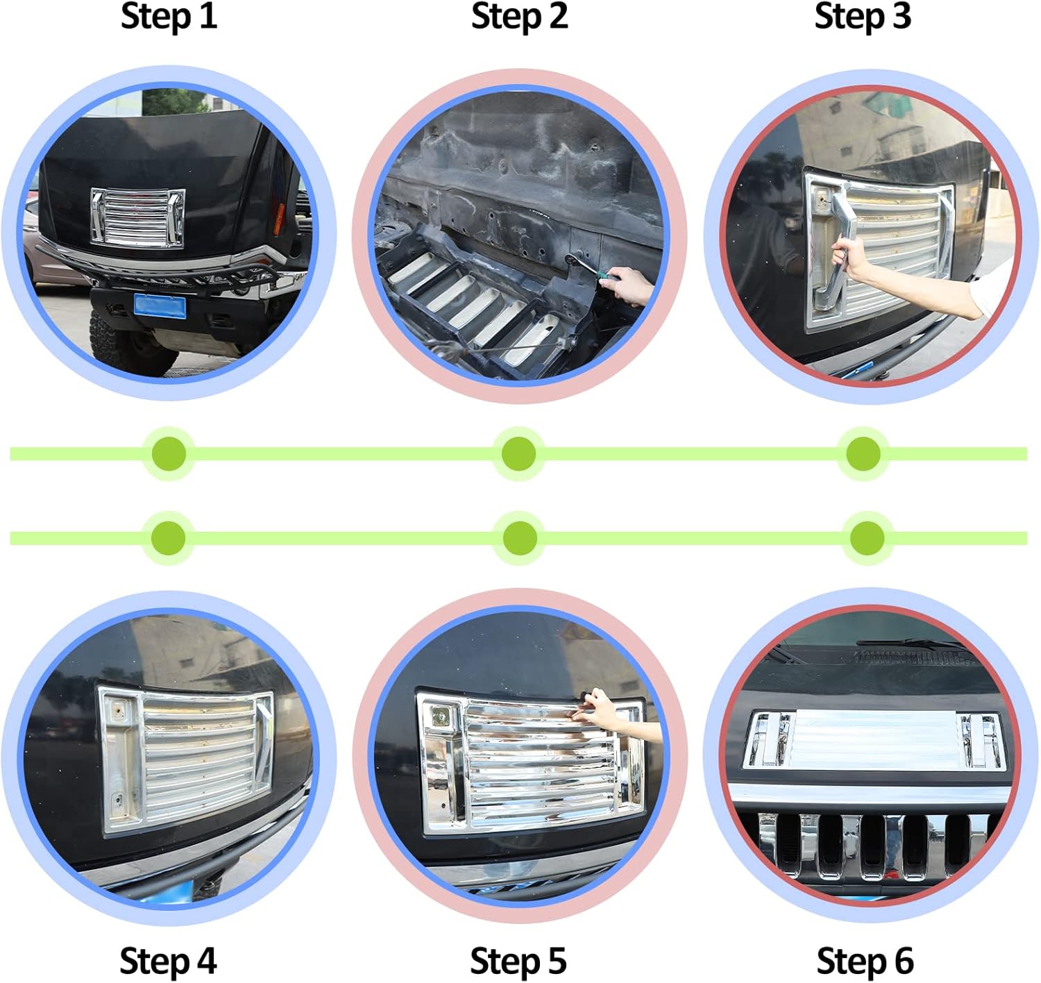Hood Deck Vent Panel Handle Cover Trim Fit for Hummer H2 2003-2009, Hood Vent Grille+Hood Handles, Hood Louver Hood Vent Deck Trim, ABS