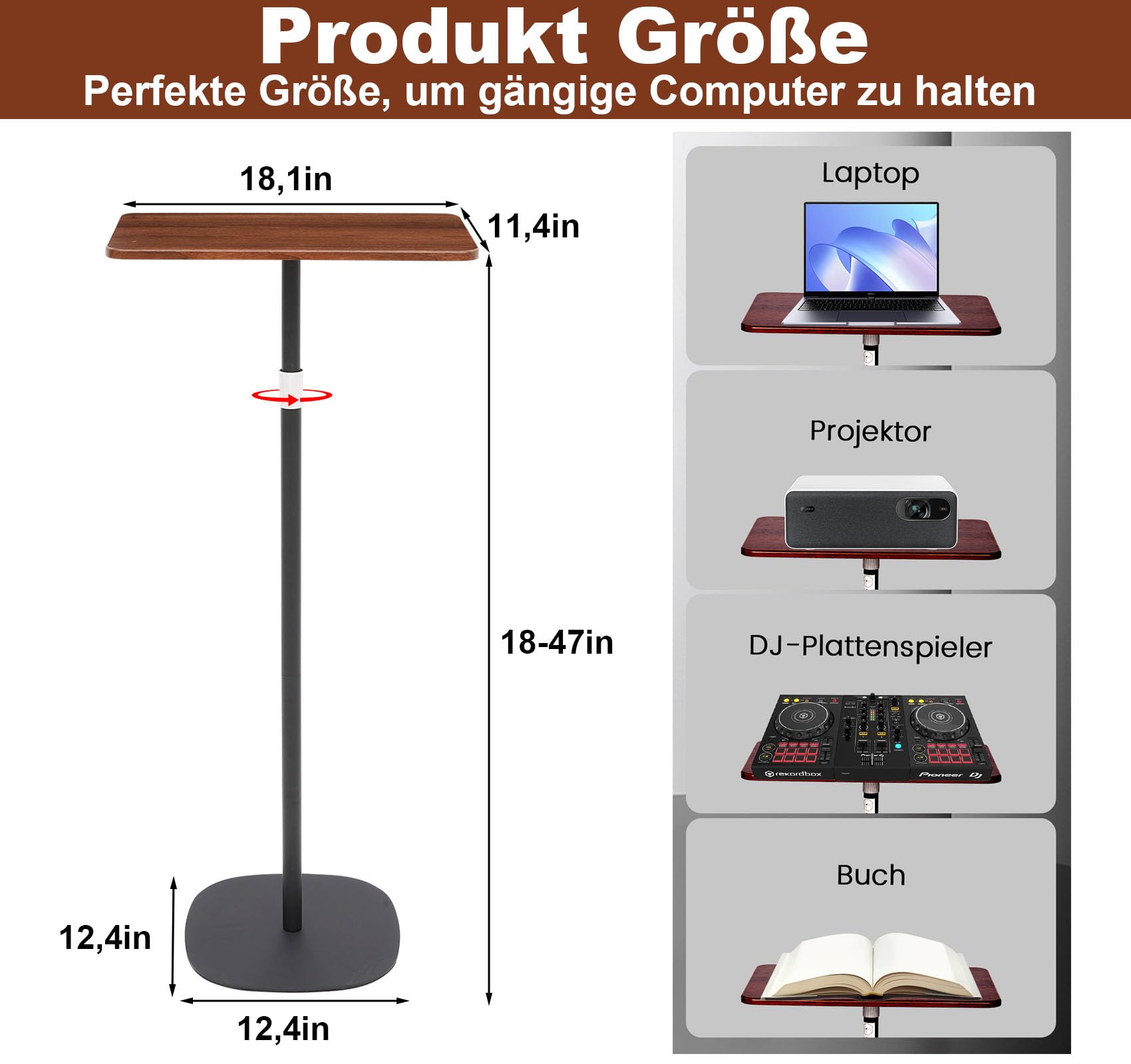 Stehpult Laptop Ständer Höhenverstellbar 46–120cm Stehtisch Schwarz | Tragbar Laptoptisch Schreibtisch Beamerständer Verstellbar Podiumständer Beistelltisch Bodenständer für Zuhause, Büro, Schule