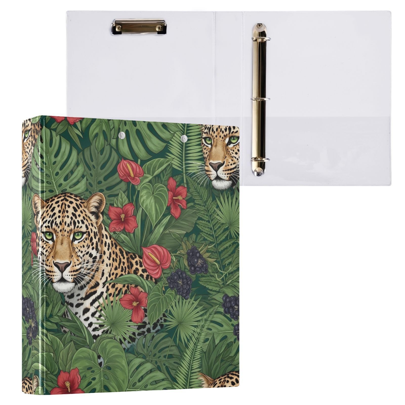 Leopard Green - Raccoglitore a 3 anelli, 3,8 cm, con portablocco, confezione da 2