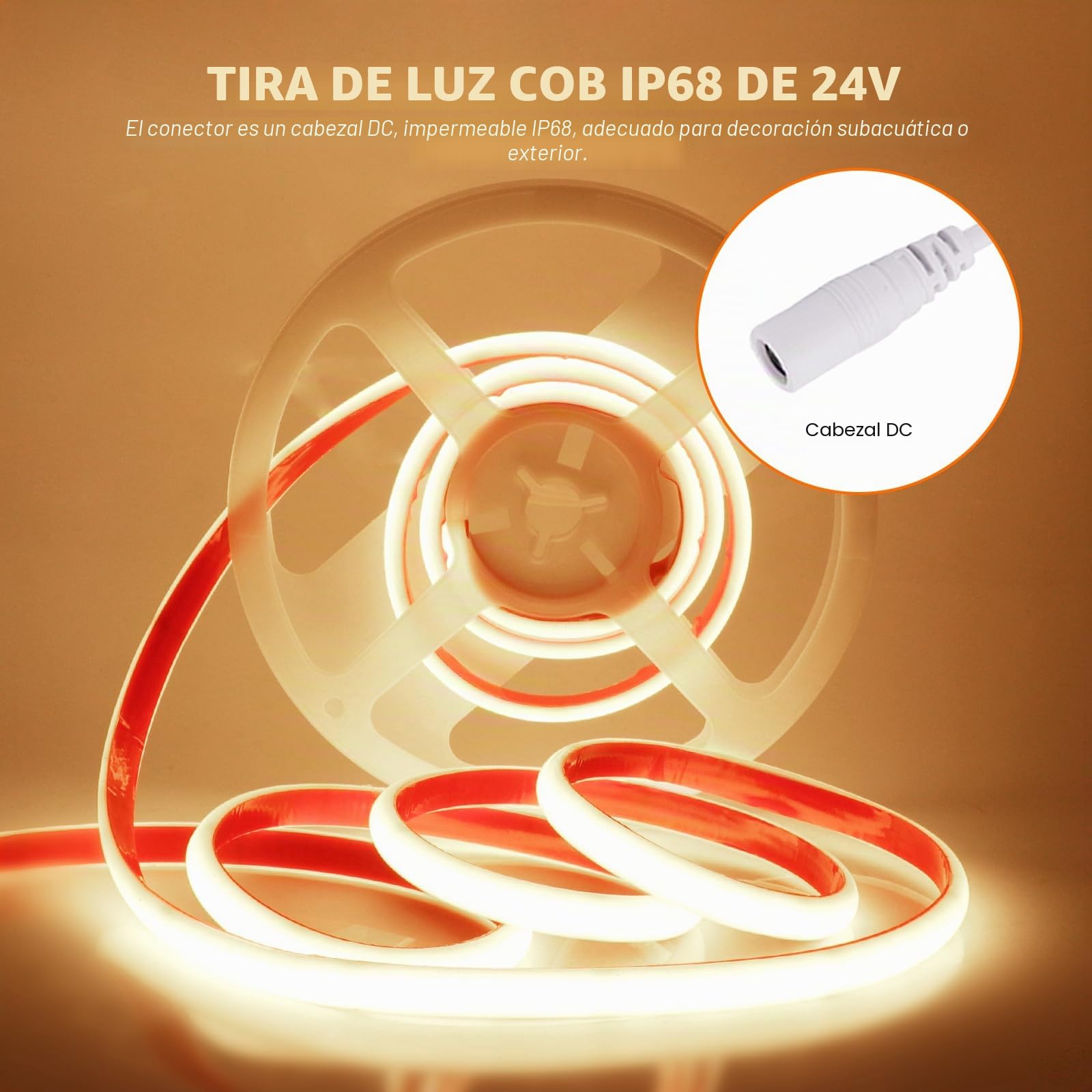 24V COB LED Tira de Neón [15m,Blanco Natural 4000-4500K]，288 LEDs/m Tira LED FCOB Cortable CRI85+，IP68 Impermeable Flexible，Hogar/tienda de iluminación decorativa