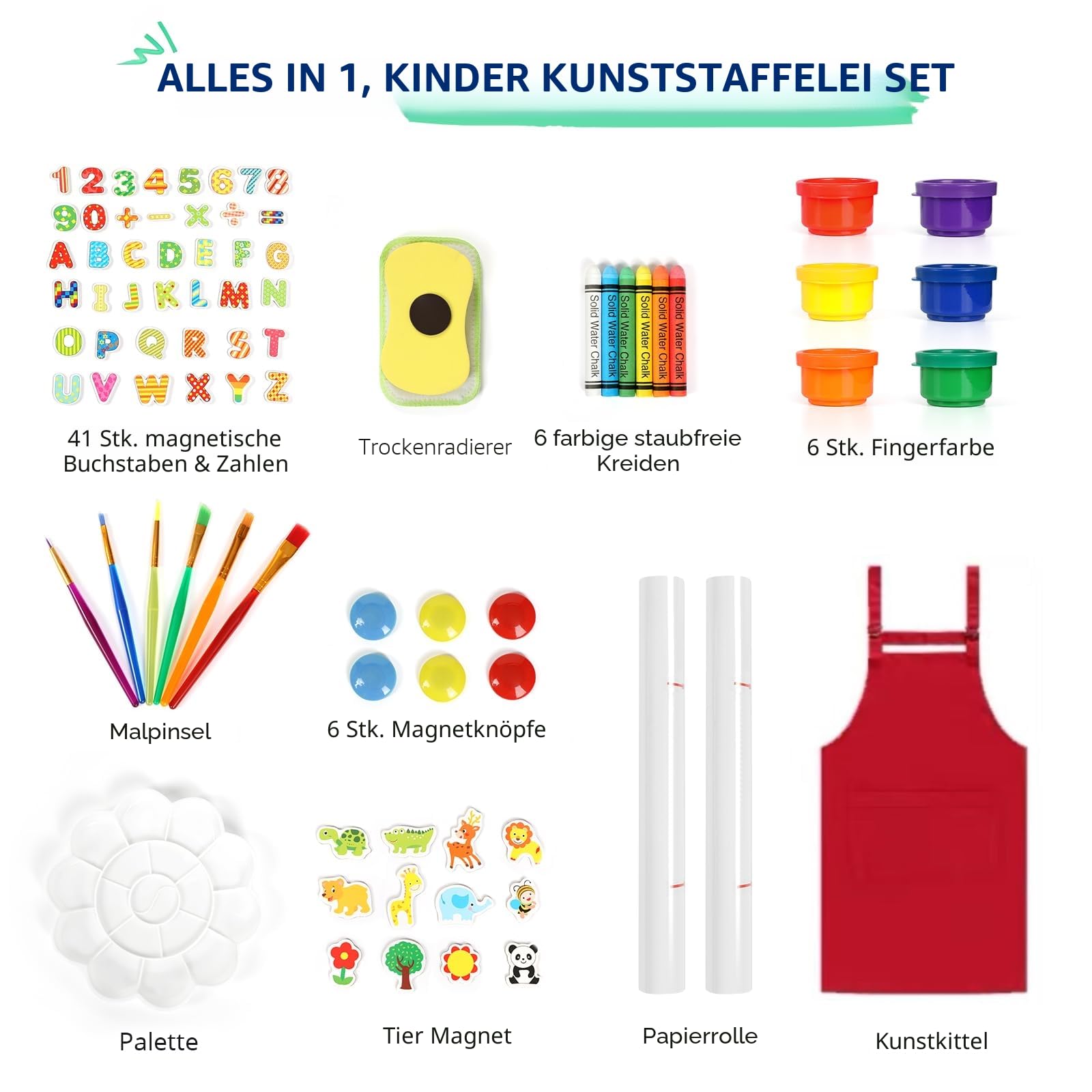Kinder Staffelei, 3-in-1-Staffelei zum Malen mit Magnettafel, Zeichenpapier, Tafel, Höhenverstellbar Standtafel,Geschenk für Kinder,Rot