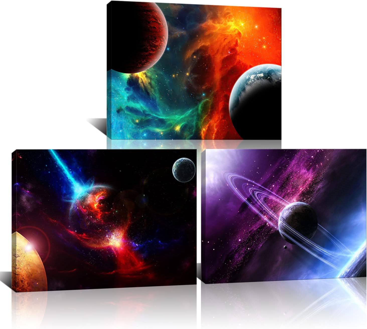 Derkymo 3 Pieces Abstract Space Canvas Wall Art Planets in Outer Space Artwork Modern Home Decor Stretched and Framed Ready to Hang for Kids Room Decor 12x16inchx3pcs