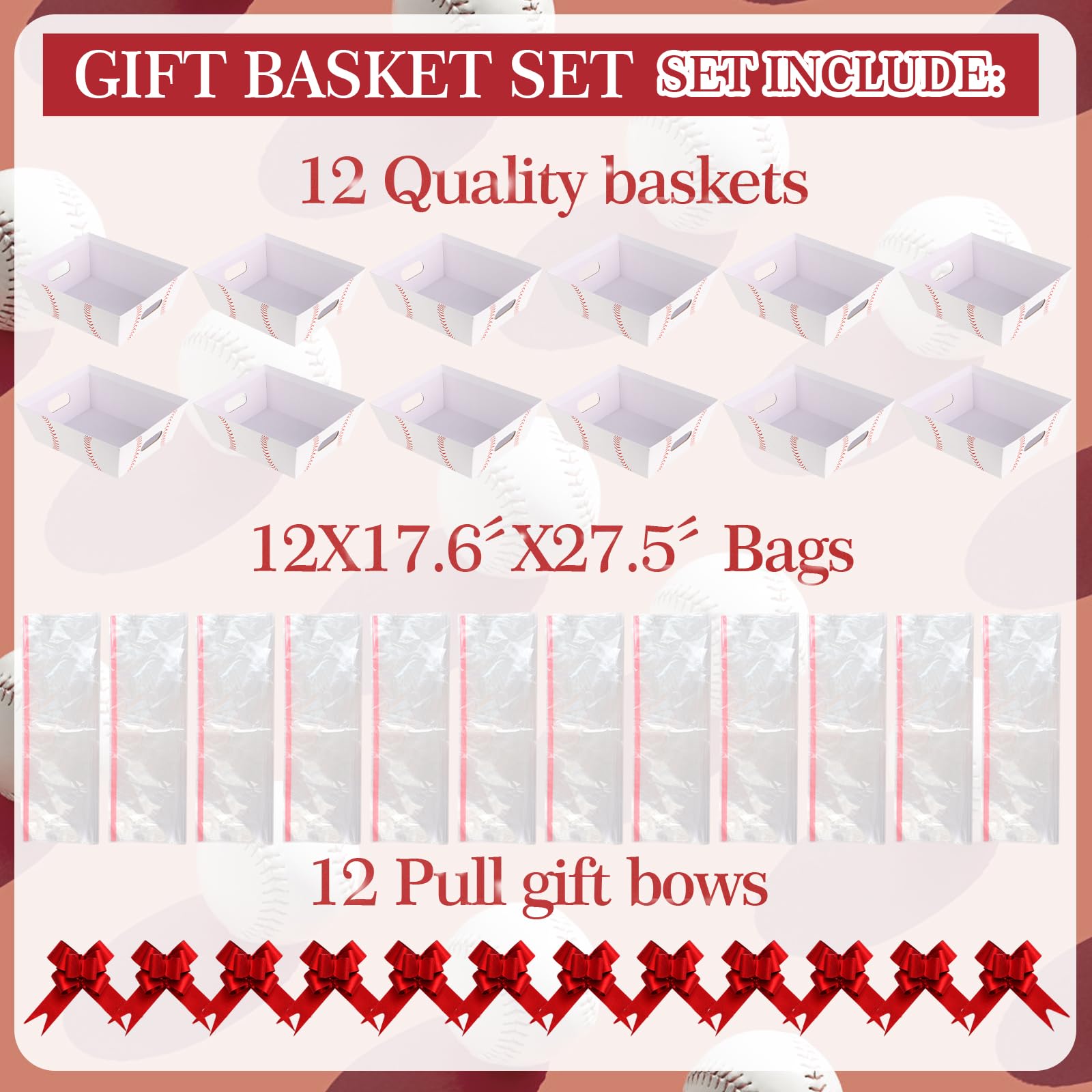 Kolewo4ever Baseballkörbe für Geschenke, leere Baseballkörbe, Senioren-Nachtkörbe, 20,3 x 25,4 cm, Geschenkkorb-Set für Geschenke, leer zum Befüllen für Sport, Party, Gastgeschenk, Urlaub