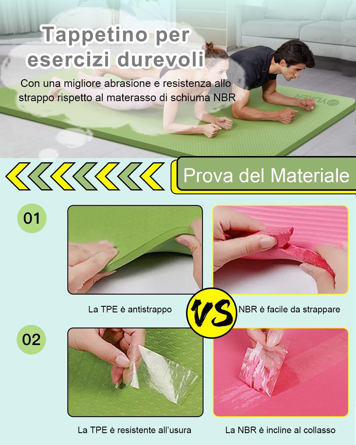 RYTMAT Tappetino Palestra Grande 200x130 15mm Spesso NBR Tappetino Yoga Mat Antiscivolo Tappetino Fitness Pilates Ginnastica Esercizi Addominali
