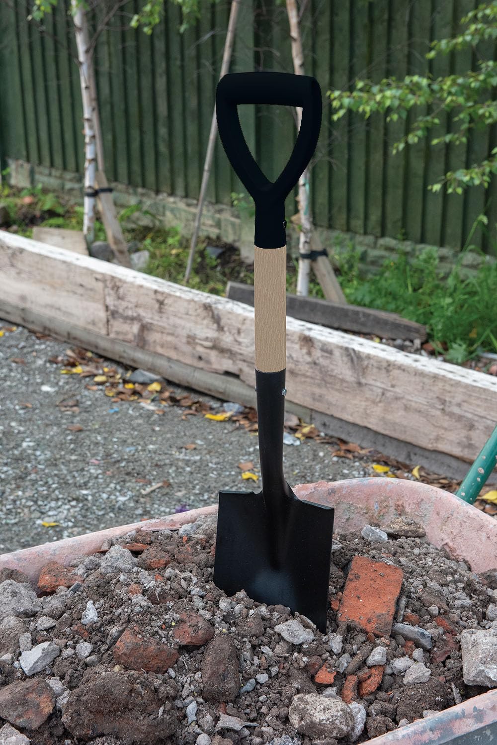 Eckige Mini Schaufel 700 mm + Spitzer Mini Rundspaten 700 mm Profi Set Garten Schippe mit D-Griff und Holzgriff Spaten