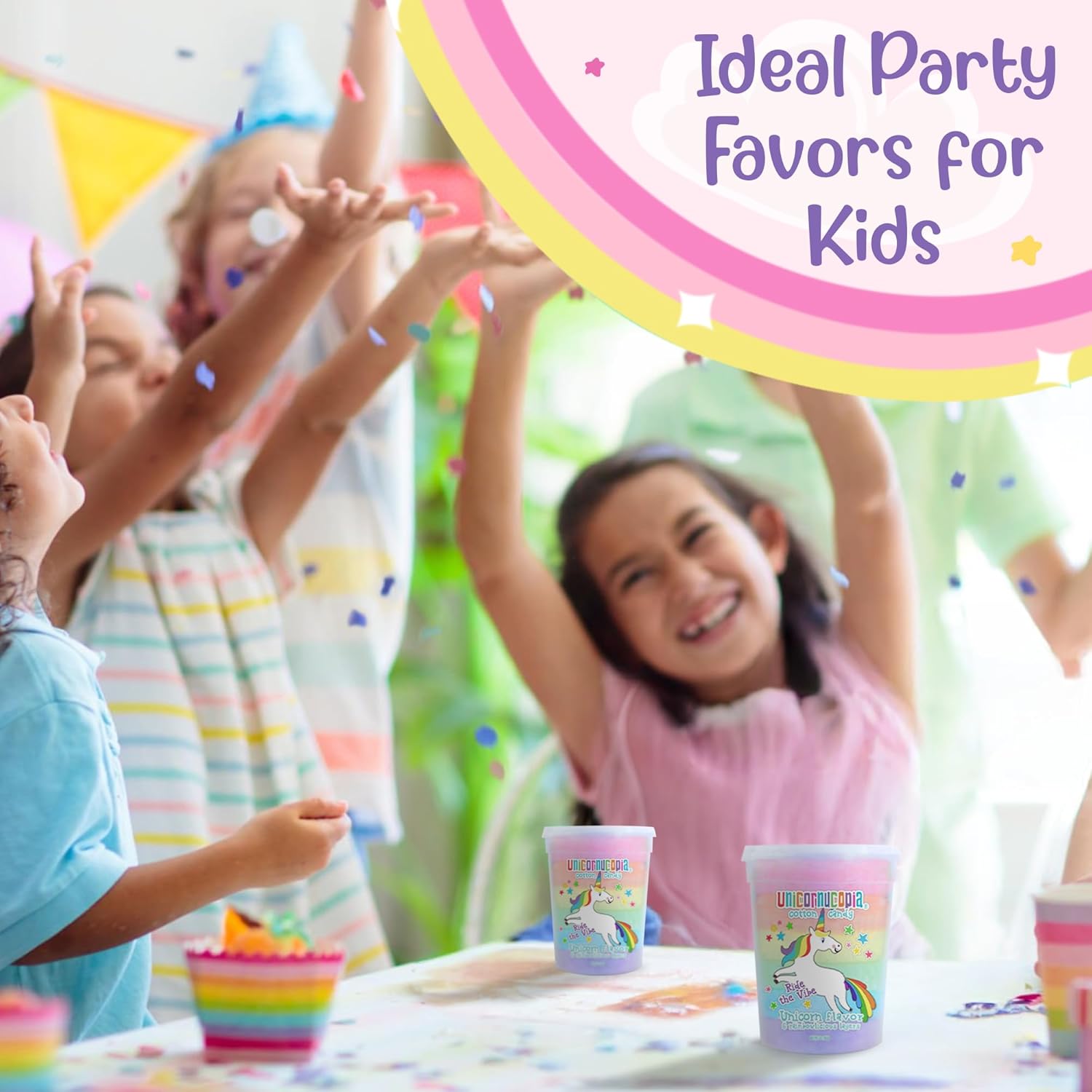 Unicornucopia Cotton Candy - 3 Pack - 6 Flavor Rainbow Cotton Candy - Unicorn Birthday Party Favors Candy for Party Bags - Individual Cotton Candy Favors Rainbow Party Goodie Bag Bulk Party Favor for Kids Birthday