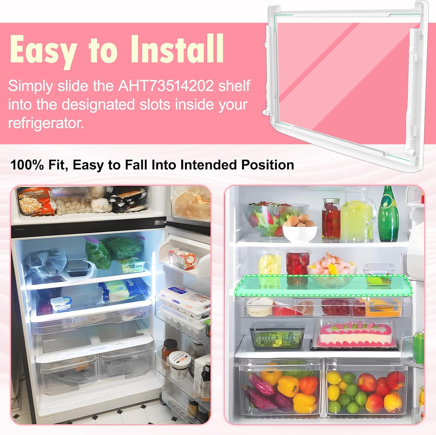 LXun Upgrad AHT73514202 Refrigerator Glass Shelf Compatible for LG Fridge Shelf Replacement Glass Shelves For Kenmore Refrigerator Shelves Replacement LG Middle Crisper Drawer Cover 9H Tempered Glass