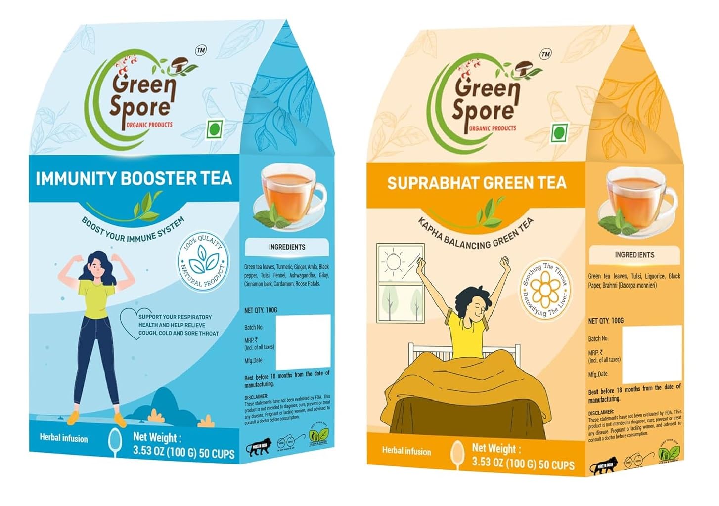 Green Spore"Suprabhat Green Spore Tea: Your Immunity Booster for Soothing the Throat and Detoxifying Liver (100g) Combo Pack "-image-33