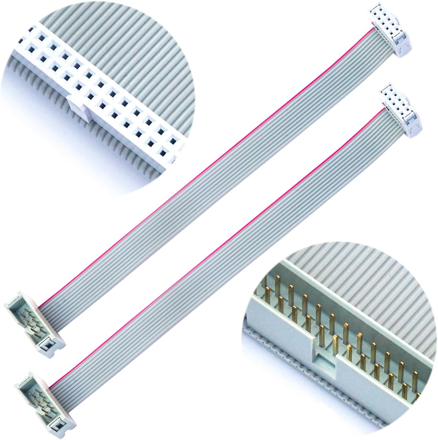 2.54mm Flat Ribbon IDC Cable Male to Female, Flat Ribbon Cable Connector 10P FC 10-Pin 50cm Length 3Pcs (TC-50cm-MF10P-3)