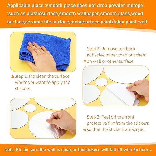 Miniatura 3 de Kigley 64 calcomanías de espejo para pared, adhesivos de acrílico extraíbles, sin marco, círculos, redondos, adhesivos para decoración de pared,
