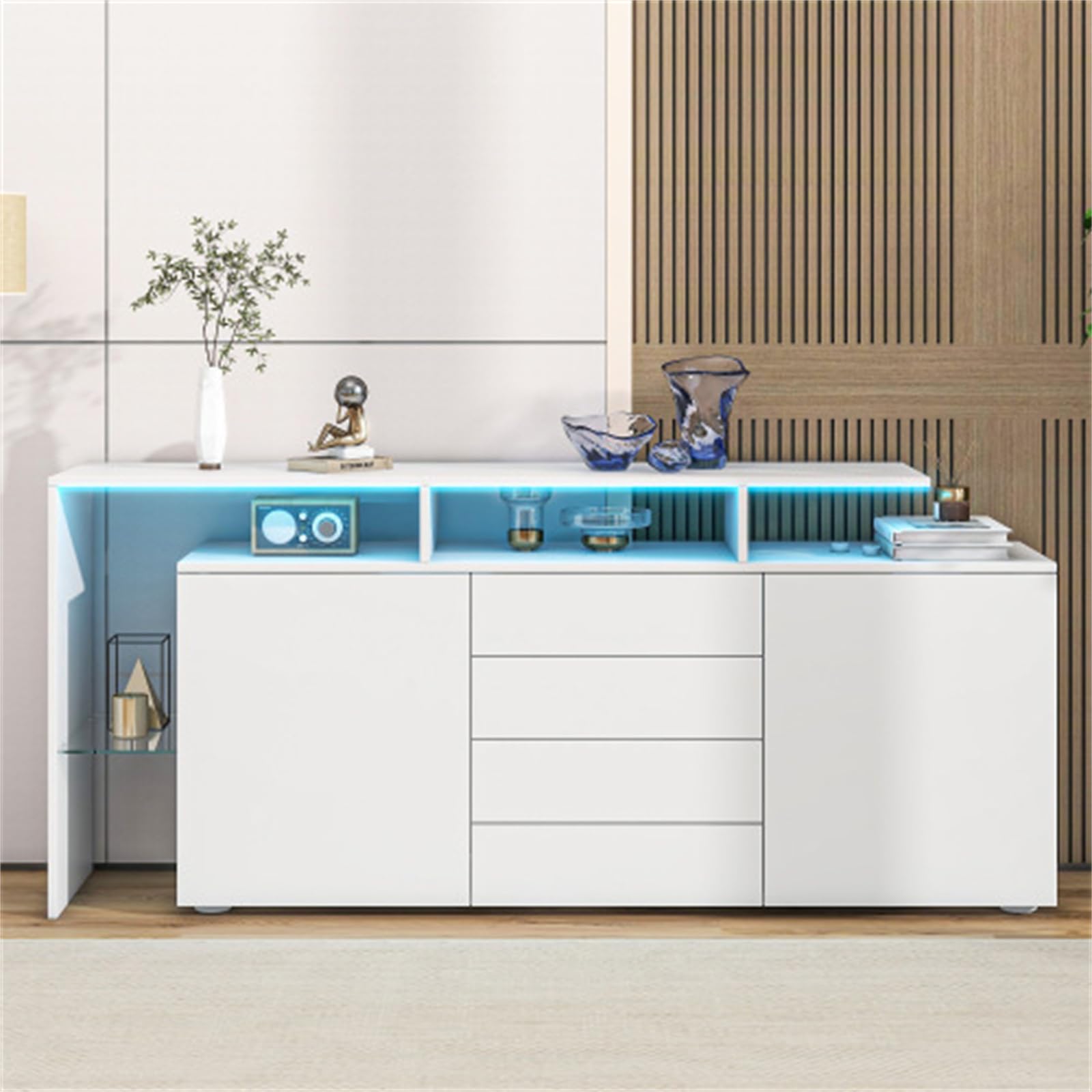 Mobile da Ingresso Moderno Ed Elegante, Credenza Multifunzionale con Illuminazione A LED, Vetrina per Porta D'ingresso del Soggiorno, Facile da Montare