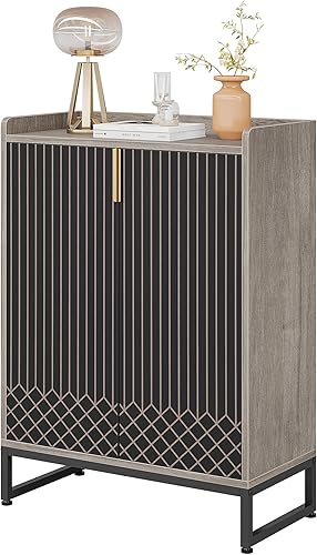 Miniatura 9 de Tribesigns Zapatero con puertas, armario de almacenamiento de zapatos gris de 5 niveles para 25 pares, organizador de zapatos de madera para