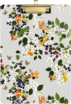 Beauty Juneberry Fruit Gray Folder with Clipboard A4 Size 12.5" x 9" Plastic Clipboard with Low Profile Clip for Pediatric Nurse Elementary