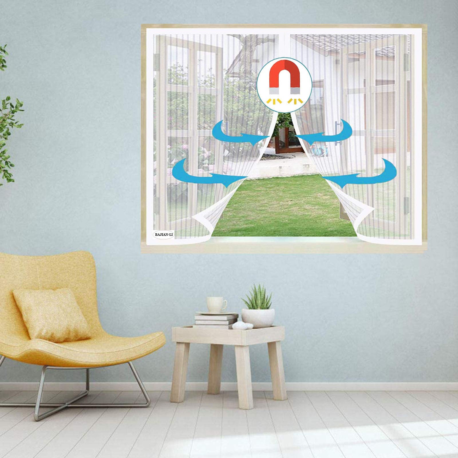 Moustiquaire Fenêtre Magnétique, Rideau de Fenêtre pour Prévenir Moustiques et Insectes, Fermeture Automatique Adsorption Magnétique, pour FenêTres ou Porte-White-a|| 70x84inch(180x215cm)