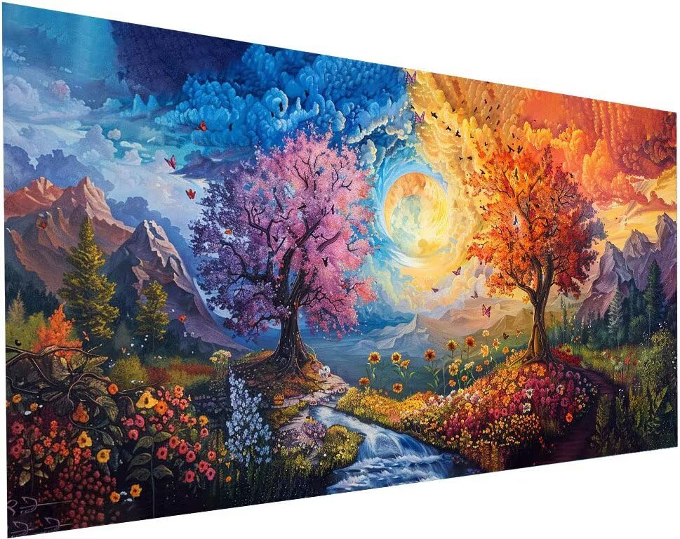 Diamond Painting xxl Arbre 50x100 cm : kit complet broderie diamant paysage 5D pour adulte
