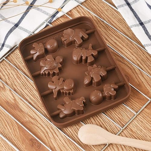 Miniatura 7 de Newk Molde de silicona Lollipop, 4 paquetes de 8 cavidades antiadherentes de silicona de dinosaurio para piruletas de chocolate y dulces