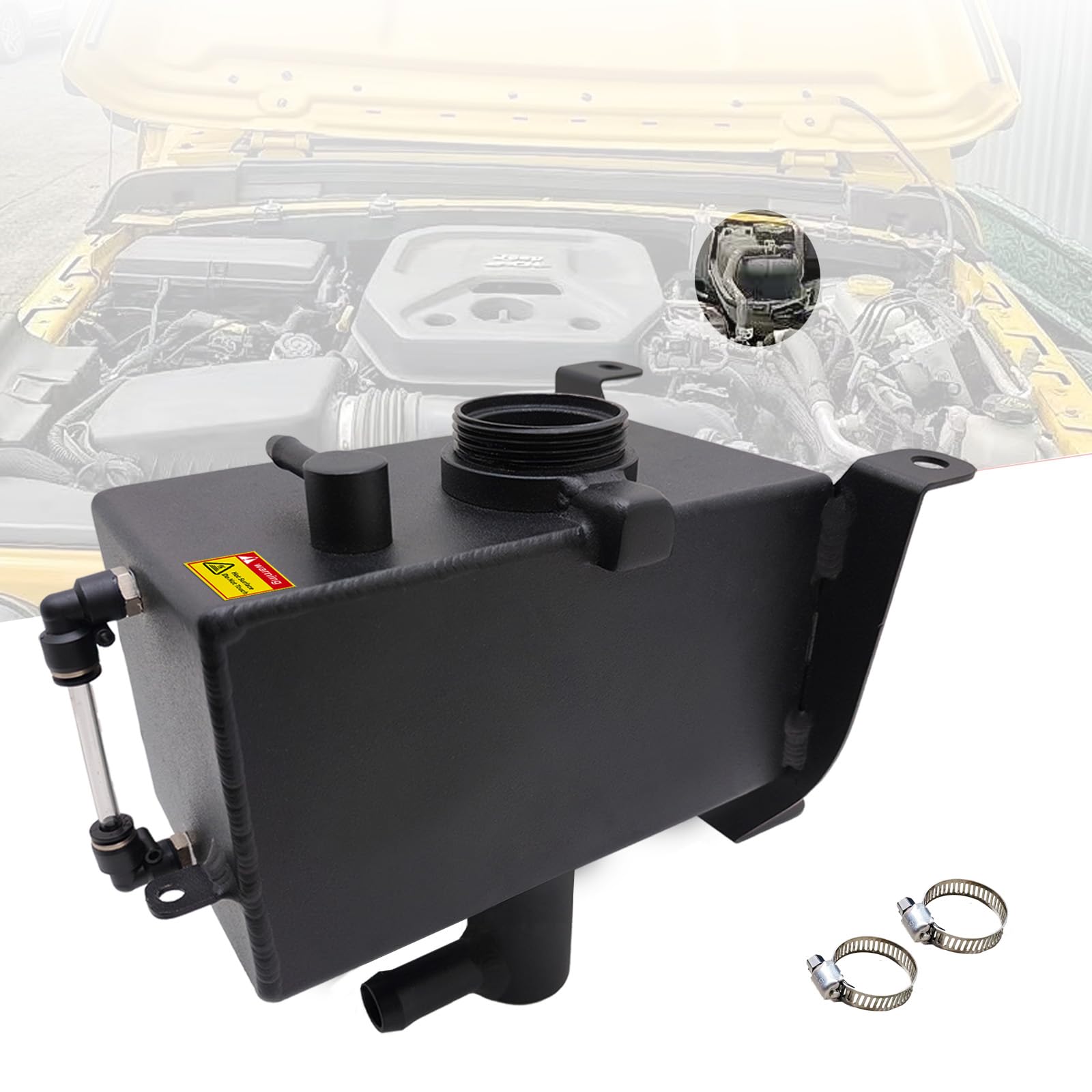 Aluminum Coolant Reservoir Tank with Bracket &amp; Sight Glass For Jeep Wrangler JL JLU 2018+ 2.0L 3.6L &amp; Gladiator JT 2020+ | Aluminum Expansion Tank | Wrangler JL Coolant Reservoir Jeep JL
