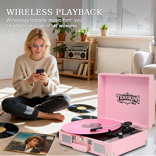 Miniatura 5 de Tocadiscos, reproductor de discos de vinilo con altavoces estéreo, tocadiscos todo en uno, reproductor de discos Bluetooth de 3 velocidades,