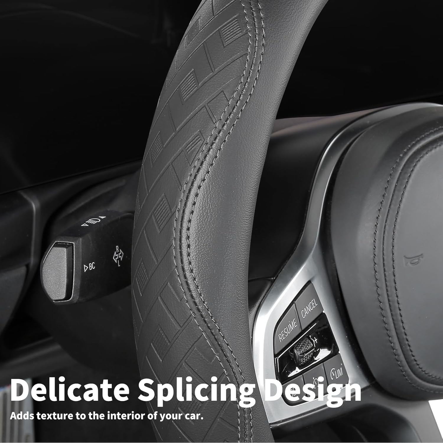 Custom-Fit for Audi Steering Wheel Cover, Leather Double Sided Car Steering Wheel Covers, Breathable Anti-Slip, for Audi Accessories (I-Black)